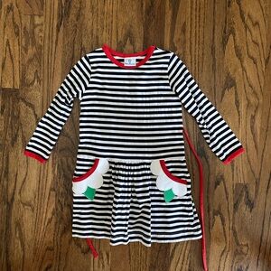 Florence Eiseman navy striped dress with flower pockets